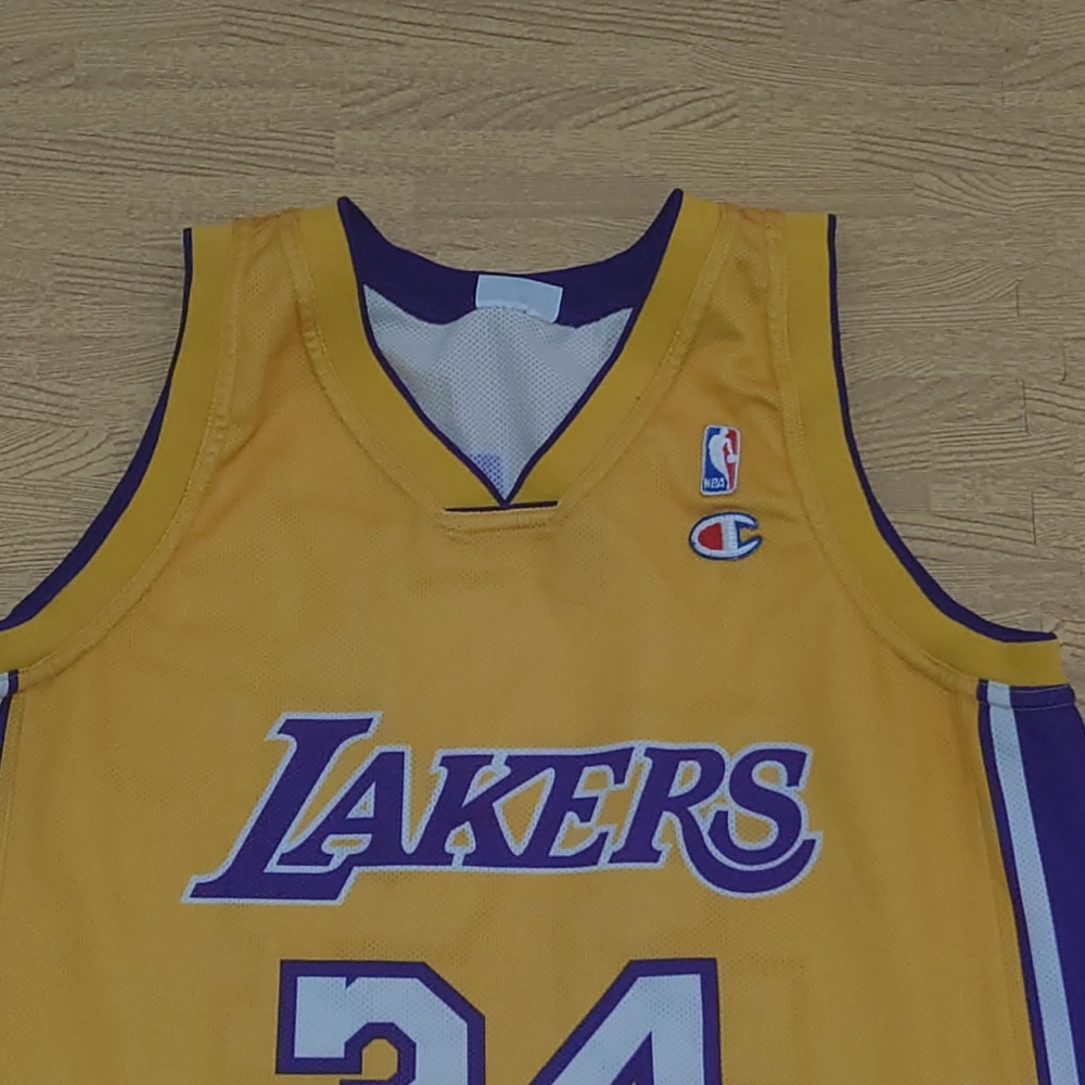 Vintage Shaquille O'Neil LA Lakers Champion Jersey Yellow Purple #34 Large - Picture 3 of 12